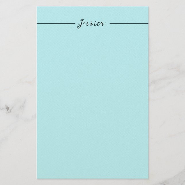 Blue Modern Elegant Plain Simple Professional Name Stationery (Front)