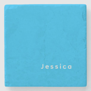 Blue Modern Elegant Plain Simple Professional Name Stone Coaster