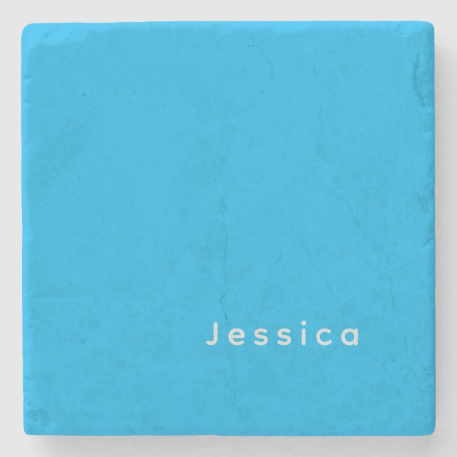 Blue Modern Elegant Plain Simple Professional Name Stone Coaster (Front)