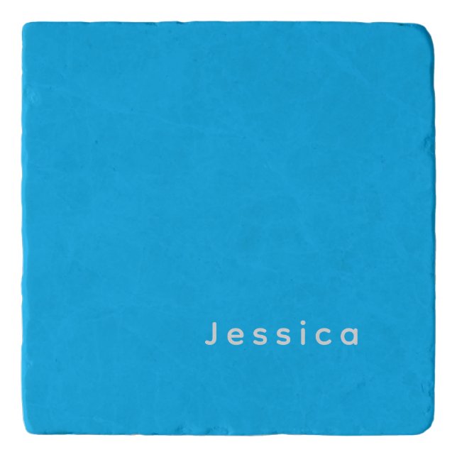 Blue Modern Elegant Plain Simple Professional Name Trivet (Front)