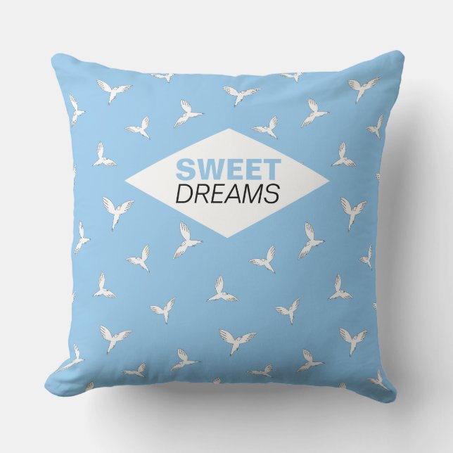 Blue Modern Elegant White birds. Throw Pillow (Front)