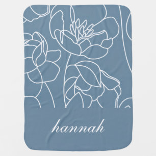 Blue Modern Elegant Wildflower Name Baby Blanket