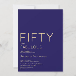 Blue Modern Fifty and Fabulous 50th Birthday Party Invitation