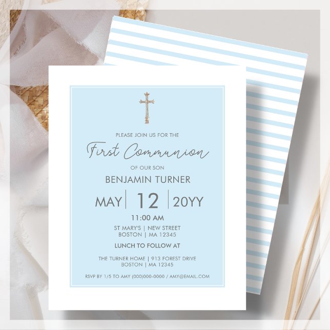 Blue | Modern First Communion Budget Invitation (Creator Uploaded)