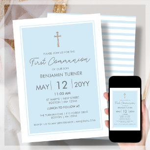 Blue   Modern First Communion Invitation