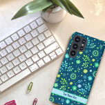 Blue Modern Floral Abstract Personalized  Name Samsung Galaxy S21 Case<br><div class="desc">This cheerful blue floral Inspirivity cell phone case will be the perfect addition to your phone. Change the personalized banner bar with your name or favorite quote. Never misplace your phone again with this trendy case. The fun floral pattern adds a stylish modern feel to your phone. For more of...</div>