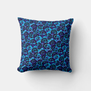 Blue Modern Floral Flourish Pattern Throw Pillow