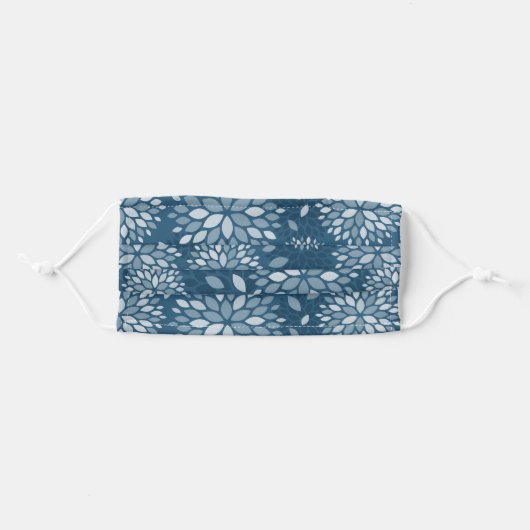 Blue Modern Floral Pattern Adult Cloth Face Mask (Front, Folded)