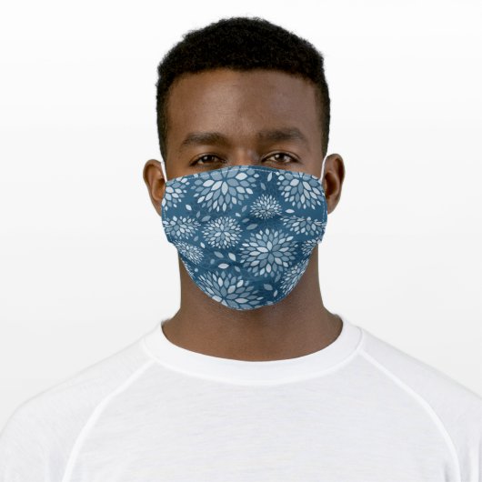 Blue Modern Floral Pattern Adult Cloth Face Mask (Worn)