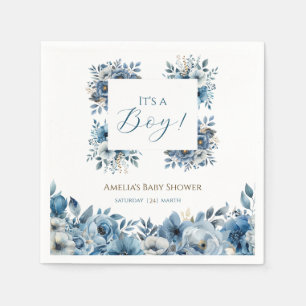 Blue Modern Floral Watercolor Baby Shower Napkins