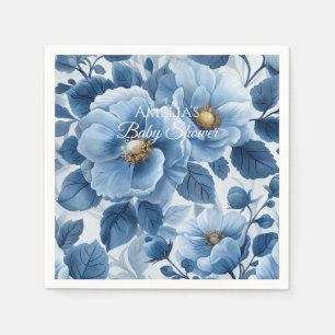 Blue Modern Floral Watercolor Baby Shower Napkins