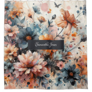 blue Modern floral wedding invitation Shower Curtain