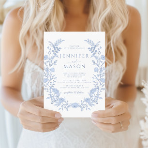 Blue Modern Floral Wreath Boho Wedding Invitation