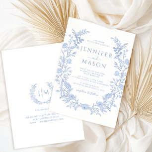 Blue Modern Floral Wreath Boho Wedding Invitation