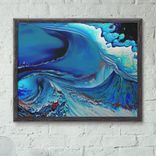 Blue Modern Fluid art Abstract  Poster