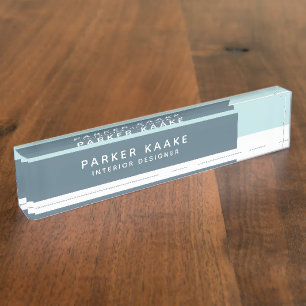 Blue Modern Geometric Luxury Desk Name Plate
