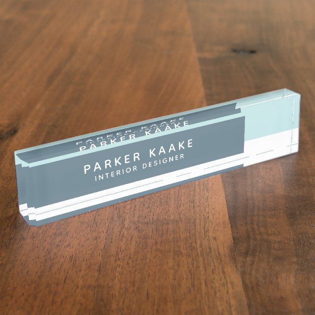 Blue Modern Geometric Luxury Desk Name Plate (Side)