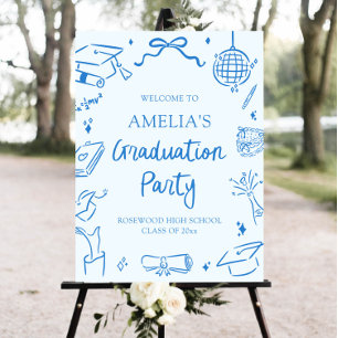 Blue Modern Hand Drawn Graduation Party Welcome Foam Board