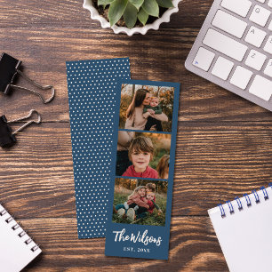 Blue Modern Hand-Lettered Script 3-Photo Bookmark