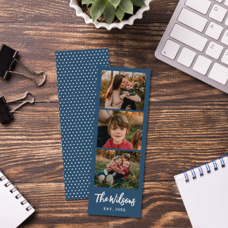 Blue Modern Hand-Lettered Script 3-Photo Bookmark