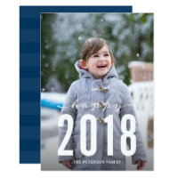 Blue Modern Happy 2018 New Year Holiday Photo Card