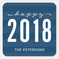 Blue Modern Happy 2018 New Year Holiday Square Sticker