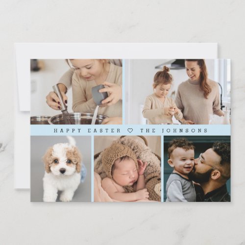 Blue Modern Happy Easter Family Photo Collage Holiday Card