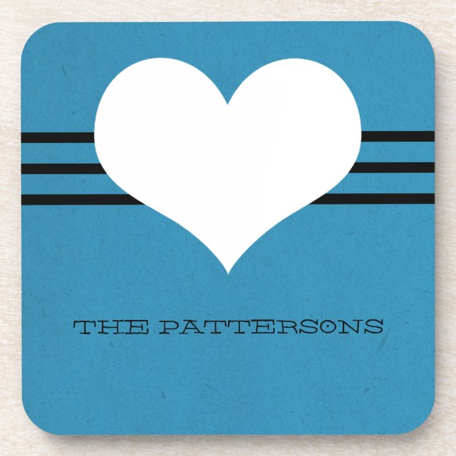 Blue Modern Heart Coaster Set (Front)