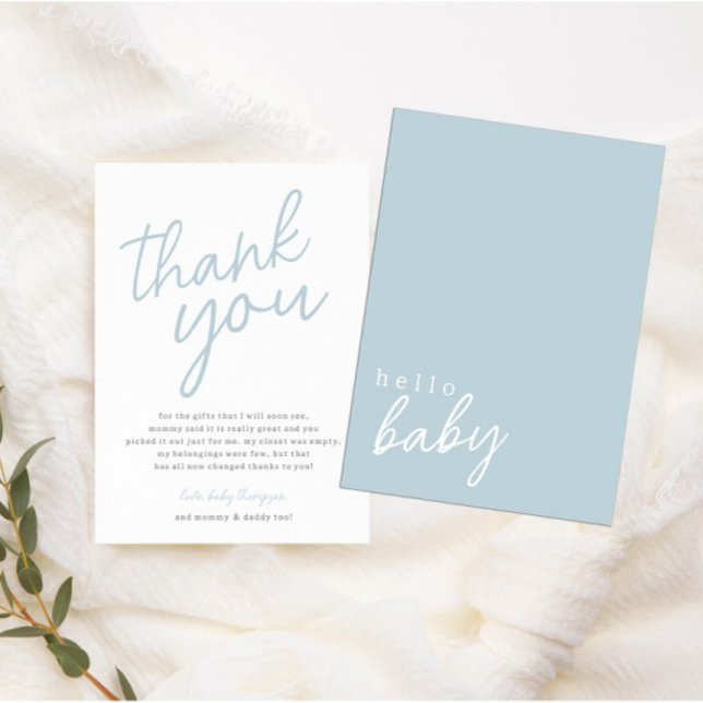 Blue Modern Hello Baby Baby Shower Thank You  (Creator Uploaded)