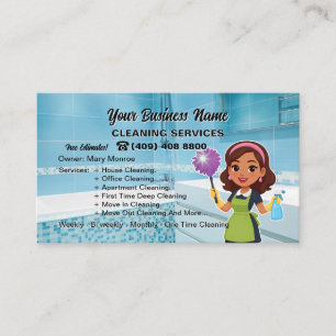 Blue Modern House Cleaning Service Housekeeper Business Card