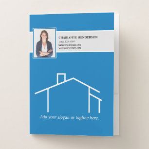 Blue Modern House Real Estate Logo Photo Template Pocket Folder