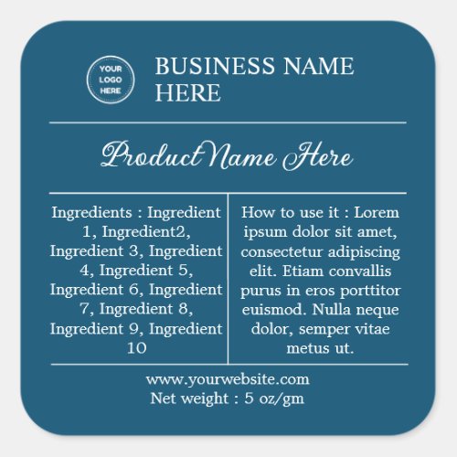 Blue Modern Ingredient Instructions Product Label