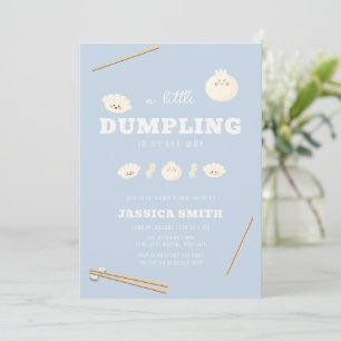 Blue Modern Kawaii Bao Dumpling Baby Shower Invitation