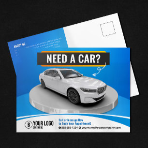 Blue Modern Luxury Car Rental Automobile Car Hire Postcard