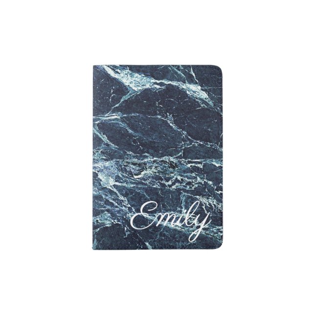 Blue modern marble Personalized Name Passport Holder (Front)