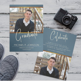 Blue Modern Masculine Photo Invitation