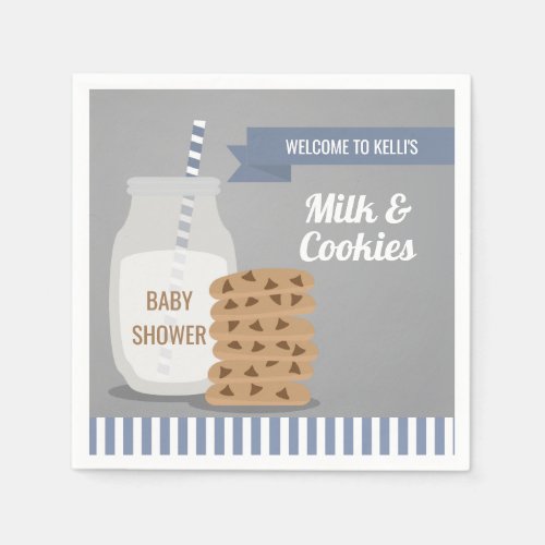 Blue Modern Milk and Cookies Baby Shower Napkins