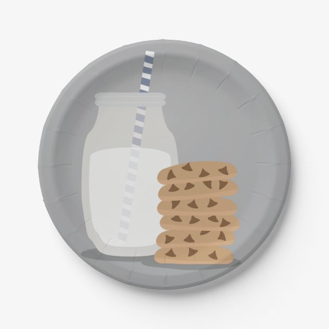 Blue Modern Milk and Cookies Paper Plates (Front)