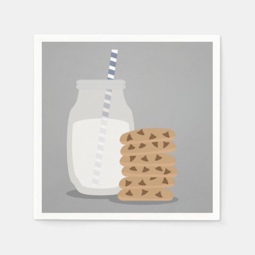 Blue Modern Milk and Cookies Paper Plates Napkins