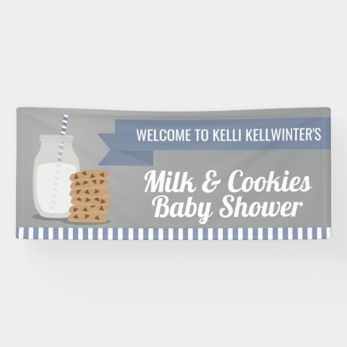 Blue Modern Milk and Cookies Striped  Banner