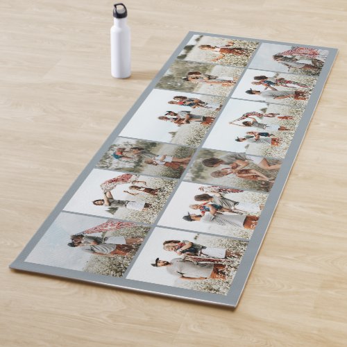 Blue modern minimal elegant multi photo collage yoga mat
