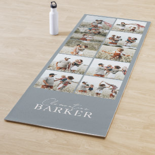 Blue modern minimal elegant multi photo collage yoga mat