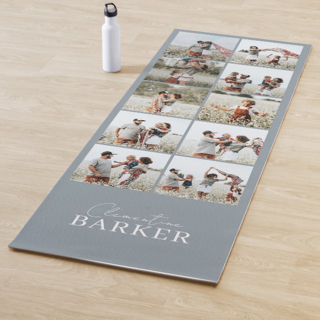 Blue modern minimal elegant multi photo collage yoga mat (In Situ)