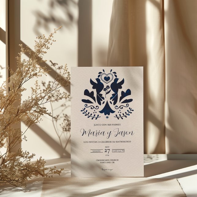 Blue Modern Minimalist Elegant Spanish Wedding Invitation (Blue Modern Minimalist Elegant Spanish Wedding Invitation)