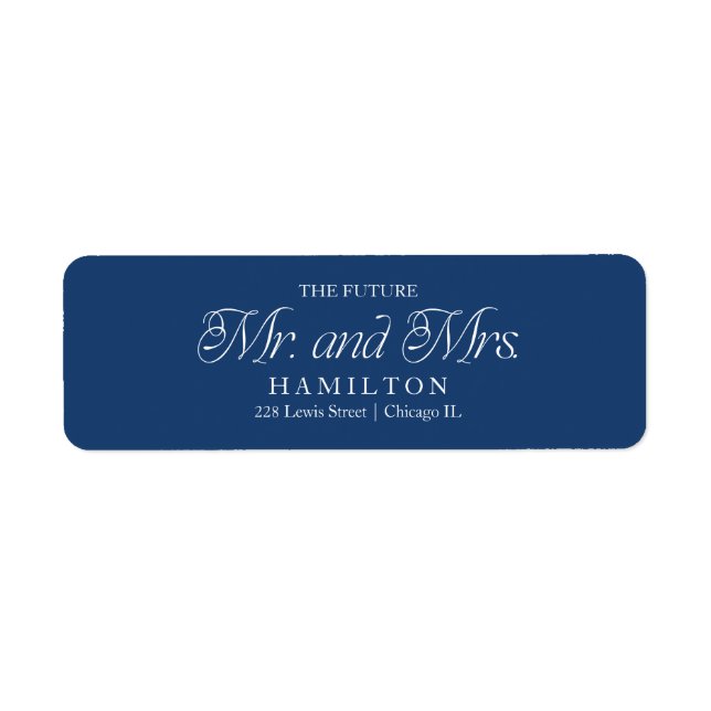 Blue Modern Minimalist Future Mr and Mrs  Label (Front)