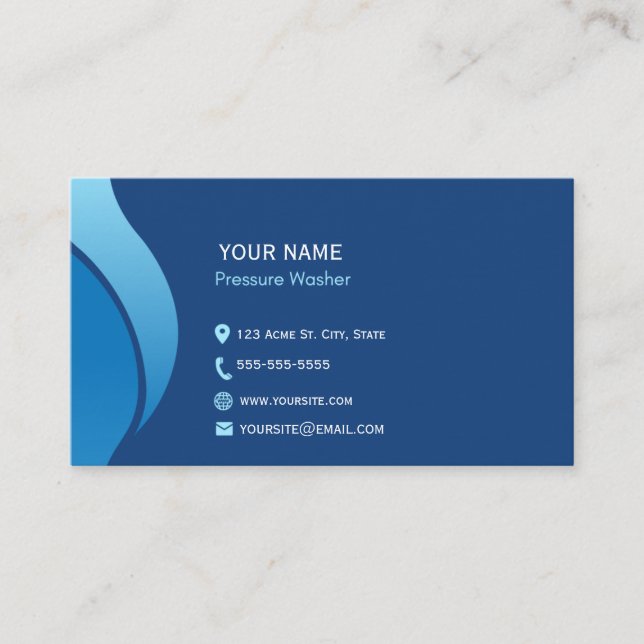 Blue Modern Minimalist Pressure Washing Business Card (Front)