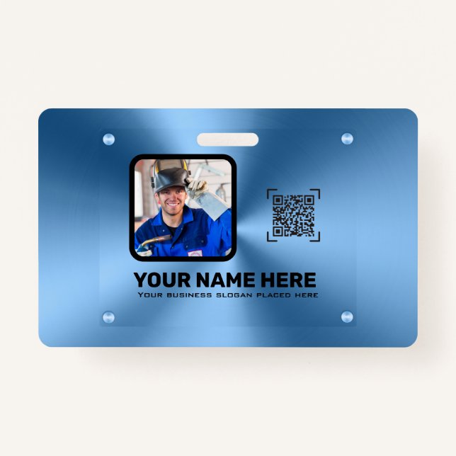 Blue modern minimalist professional photo QRcode  Badge (Front)