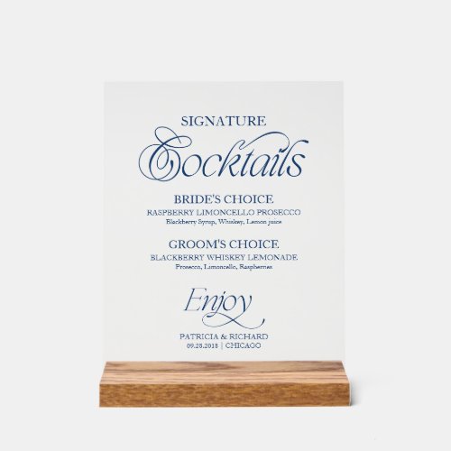 Blue Modern Minimalist Signature Cocktails Sign