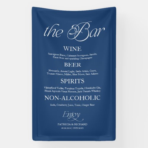 Blue Modern Minimalist "The Bar" Wedding Menu Sign