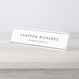 Blue Modern Minimalist Typography Personalized Desk Name Plate